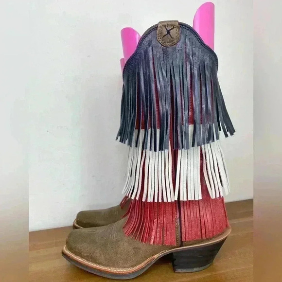 Twisted X Ruff Stock VFW Fringe American Flag Cowboy Boot 6.5 B - Picture 2 of 11